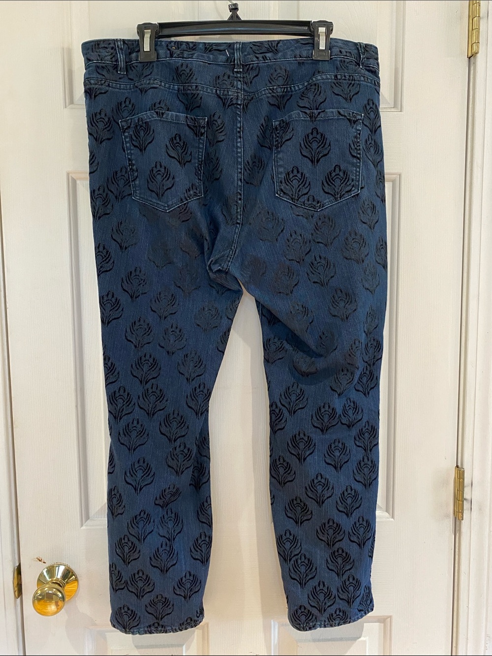 Coldwater Creek Women's Navy Jeans with Black flocked Floral - Picture 2 of 6